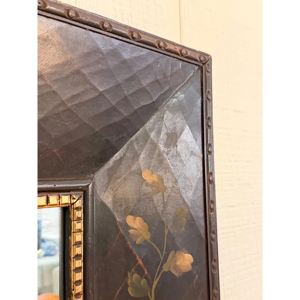 Floral Wall Mirror Misc OS Dark Brown Good Hand Painted Folk Art Decor